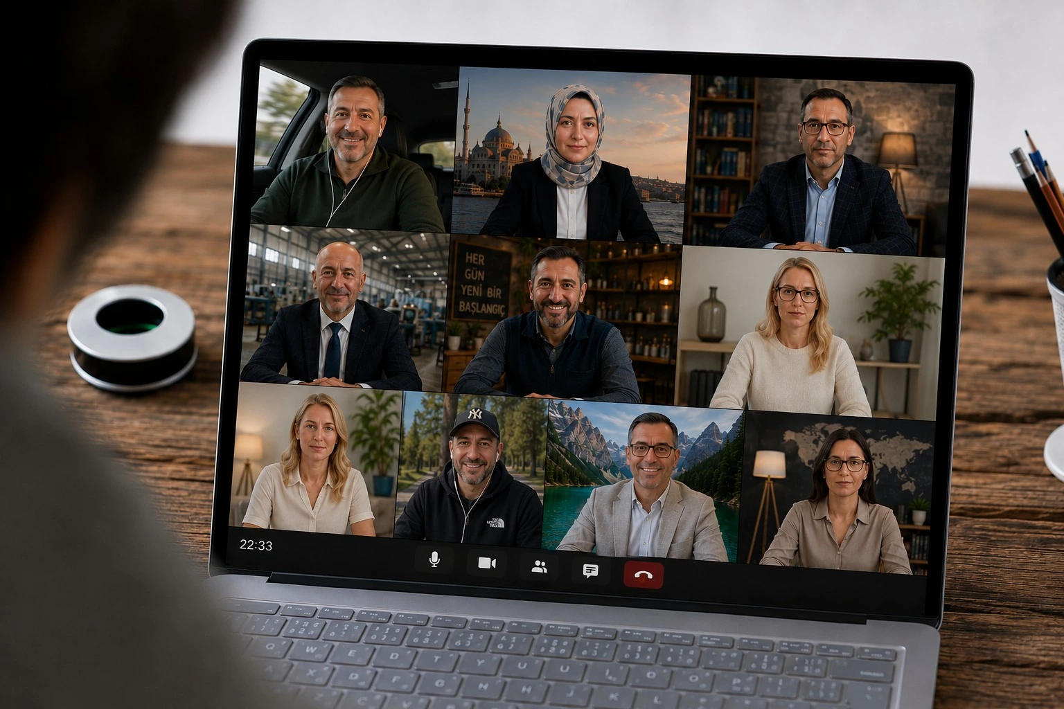 Online ortaklık eğitimini temsil eden dizüstü bilgisayar ve video görüşme görseli